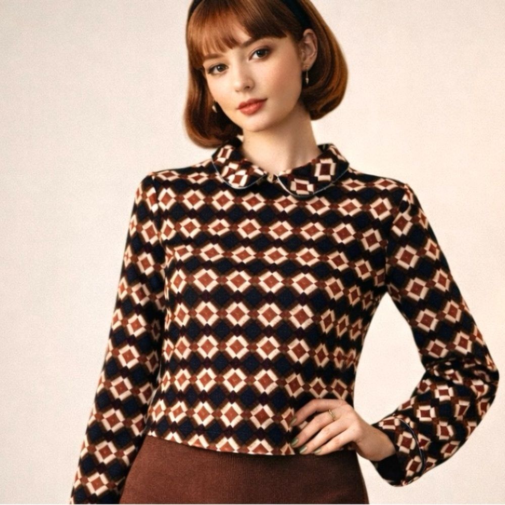 Marni Retro Mod Geometric Printed Silk Blouse S Womens Luxury Designer Twee Top